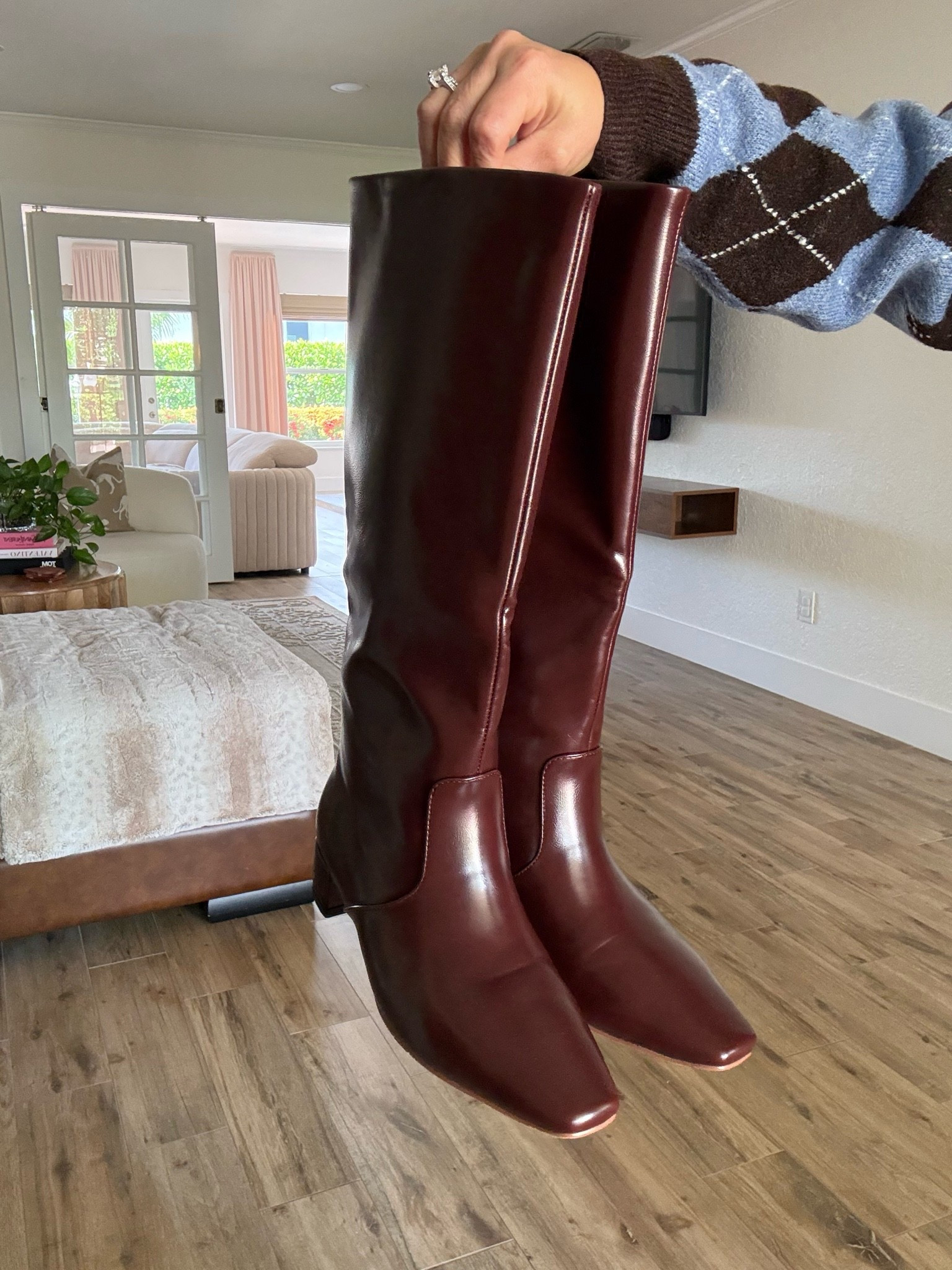 I found the most perfect burgundy knee-high boots under $25. #boots #falloutfit #ootd