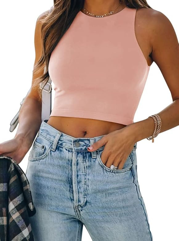 REORIA Butsmooth® Women's Sleeveless Halter Neck Double Lined Casual Basic Tank Crop Tops | Amazon (CA)