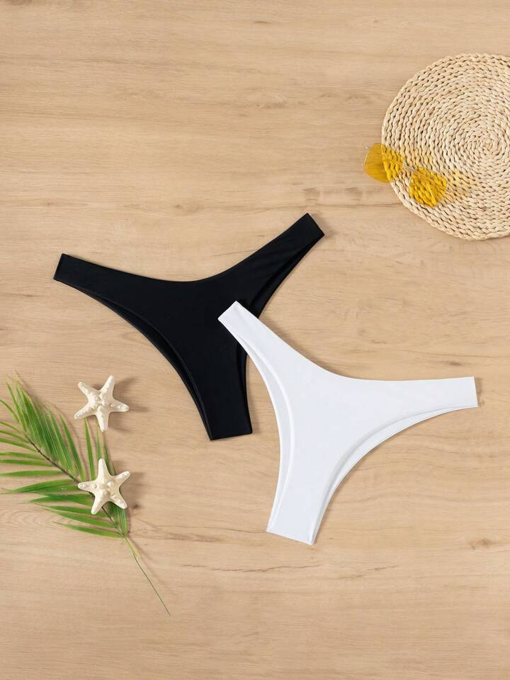 SHEIN Swim High Cut Swimming Panty 2 Packs,Summer Beach | SHEIN