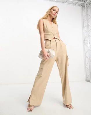 Aria Cove tailored vest and wide leg pants set in sand | ASOS (Global)
