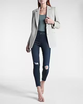 High Waisted Supersoft Knit Pull On Ripped Skinny Jeans | Express