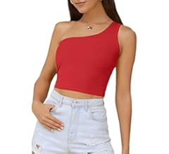 Verdusa Women's Sexy One Shoulder Sleeveless Ribbed Crop Top | Amazon (US)