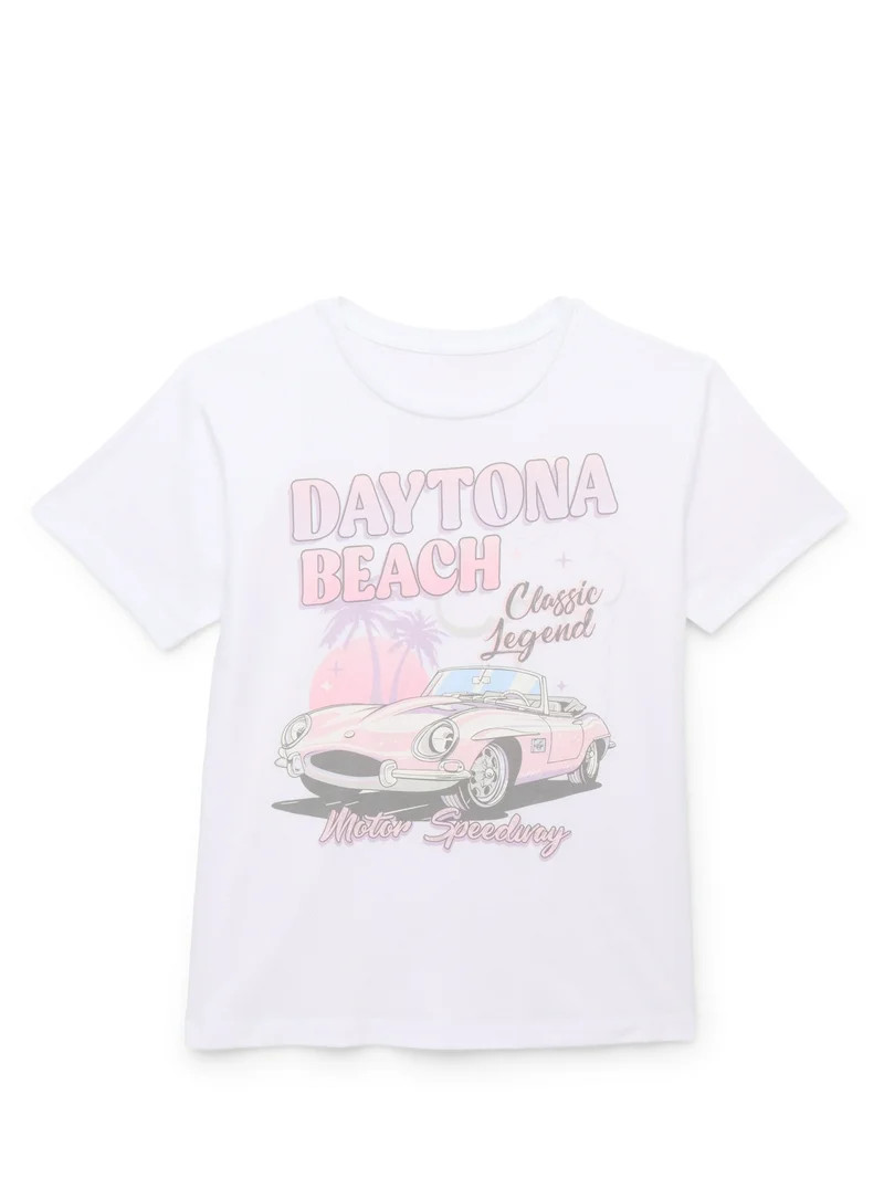 Wonder Nation Girls Daytona Beach Short Sleeve Graphic T-Shirt, Sizes 4-18 | Walmart (US)