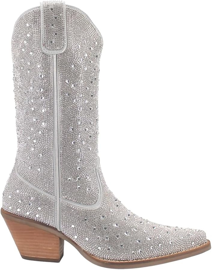Dingo Womens Silver Dollar Rhinestone Round Toe Pull On Casual Boots Mid Calf Mid Heel 2-3" - Bla... | Amazon (US)