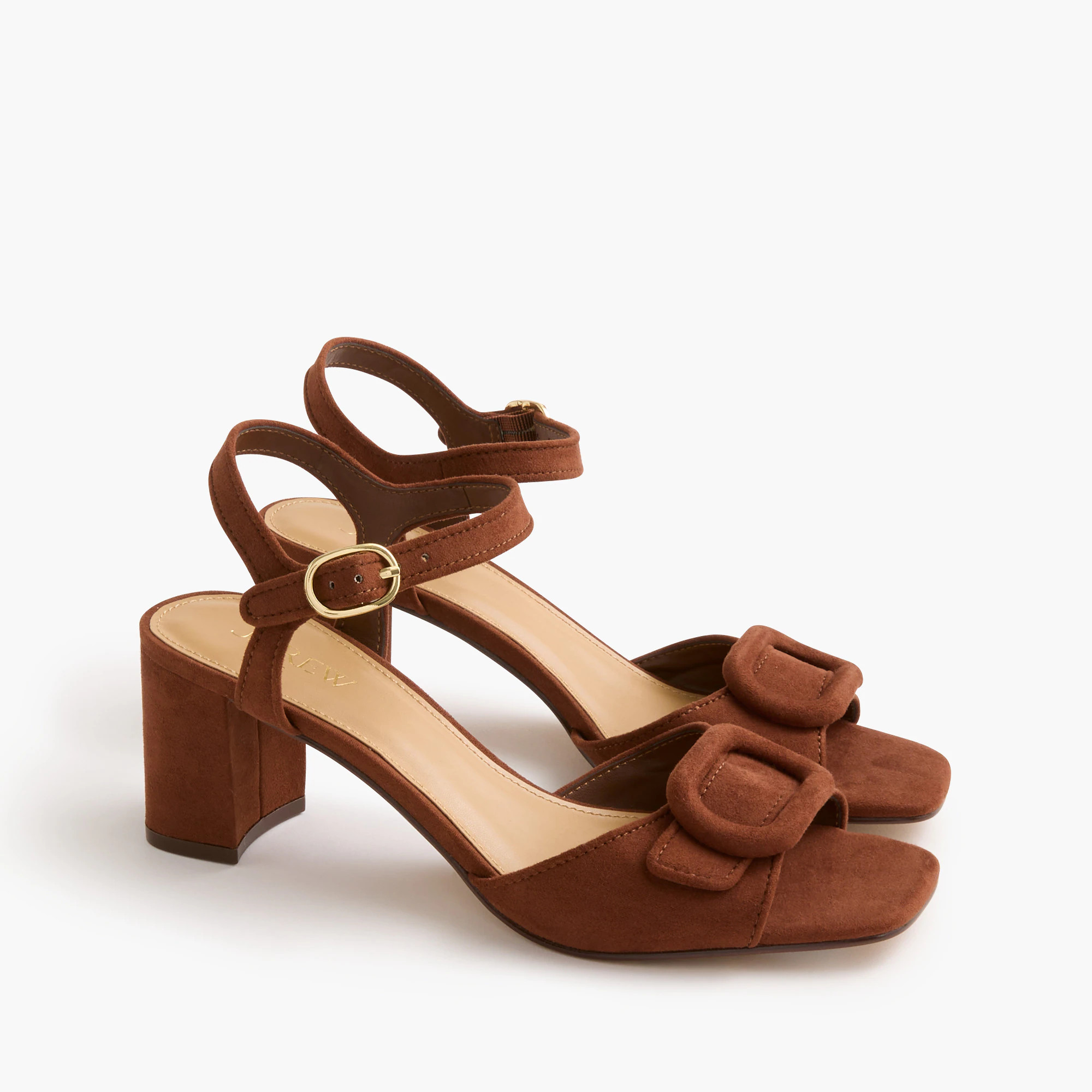 Faux-suede buckle heeled sandals | J.Crew Factory