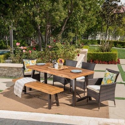 Jennys 6pc Acacia/Wicker Patio Dining Set - Brown - Christopher Knight Home | Target