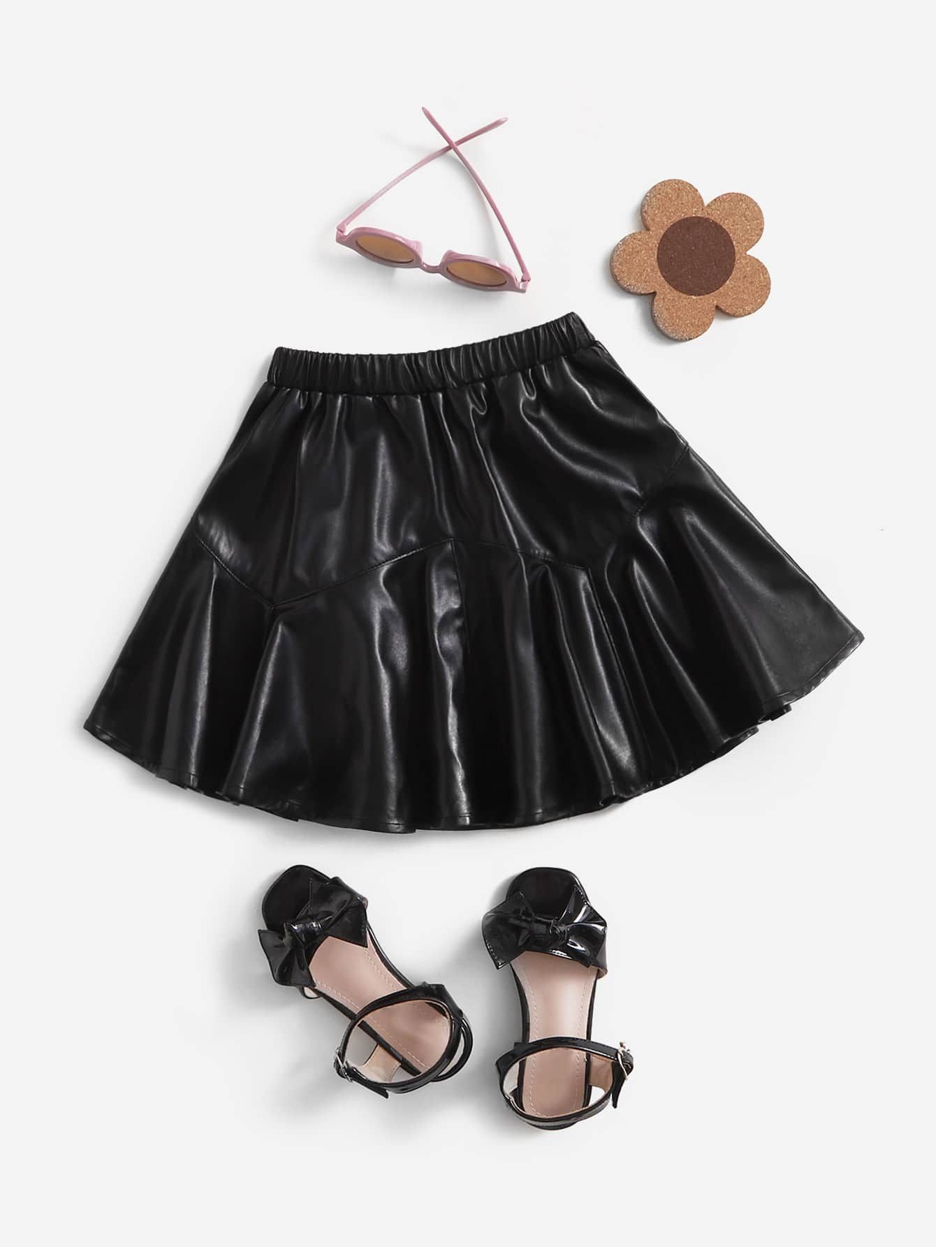 SHEIN Toddler Girls Elastic Waist PU Leather Flared Skirt | SHEIN