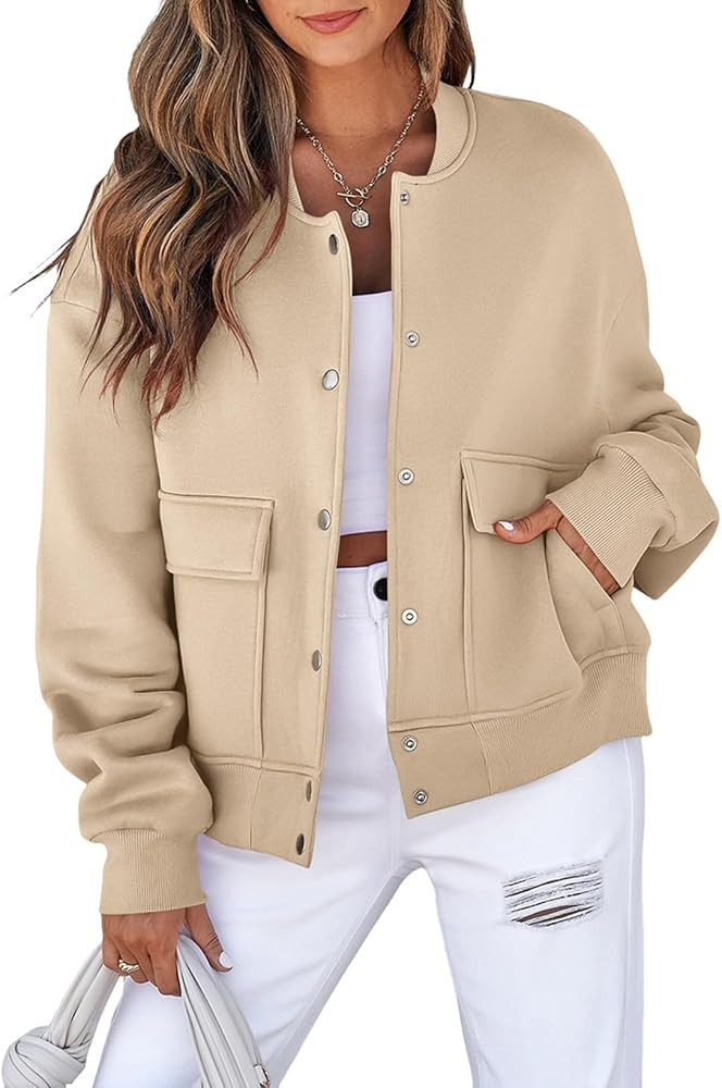 EVALESS Womens Jacket 2025 Fall Winter Long Sleeve Stand Collar Shacket with Side Pocket Lightwei... | Amazon (US)