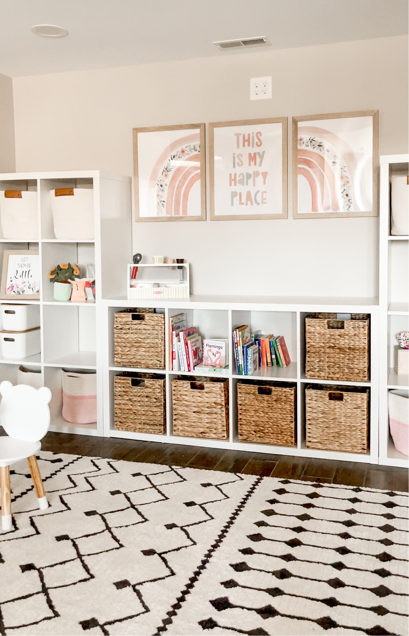 Baby girl playroom makeover! Play room organization. Home organization. Kids organizing. Baby organization. Cube shelf storage. Wicker basket storage. 

#LTKbaby #LTKfamily #LTKhome