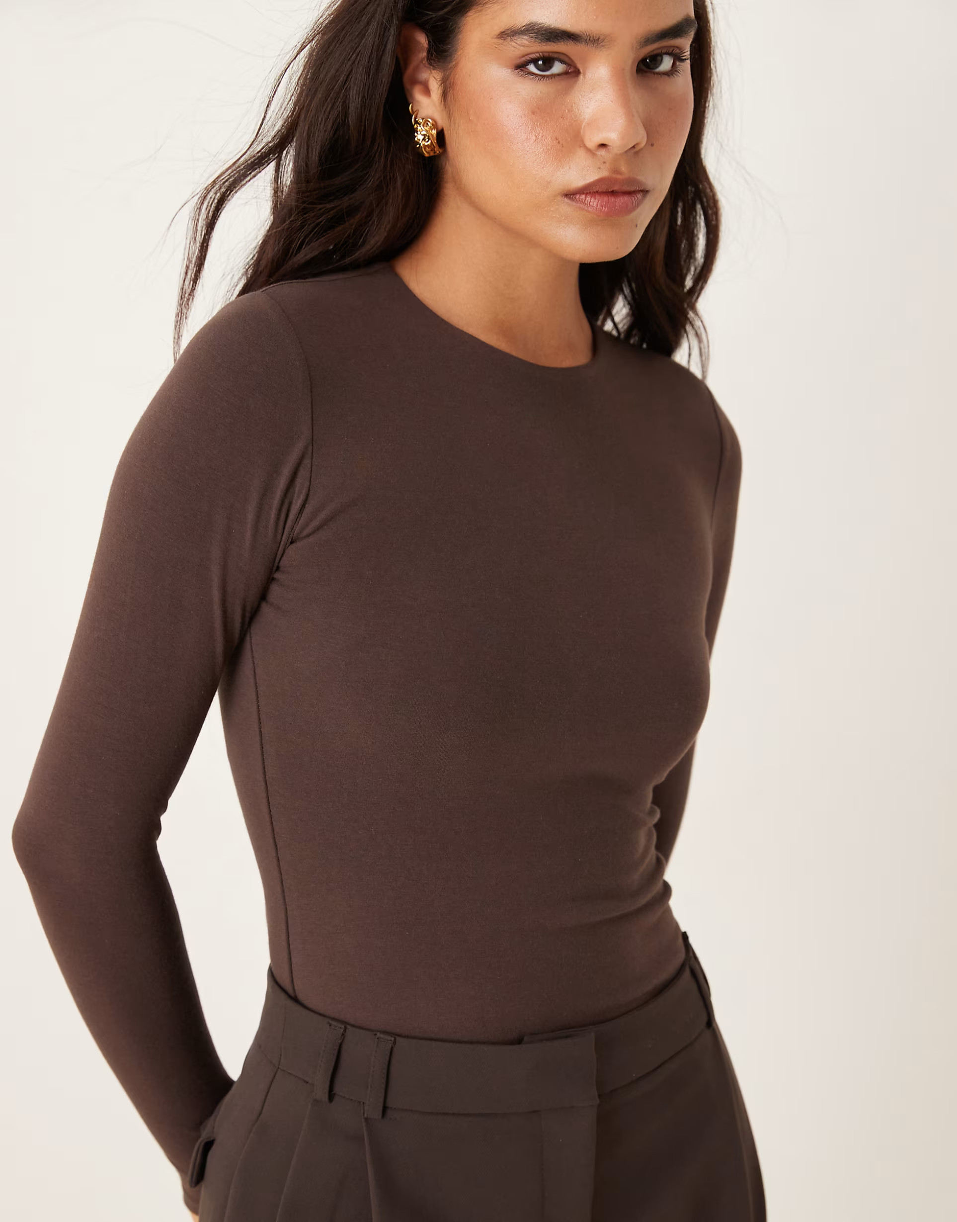 Abercrombie & Fitch long sleeve baby tee in brown | ASOS (Global)