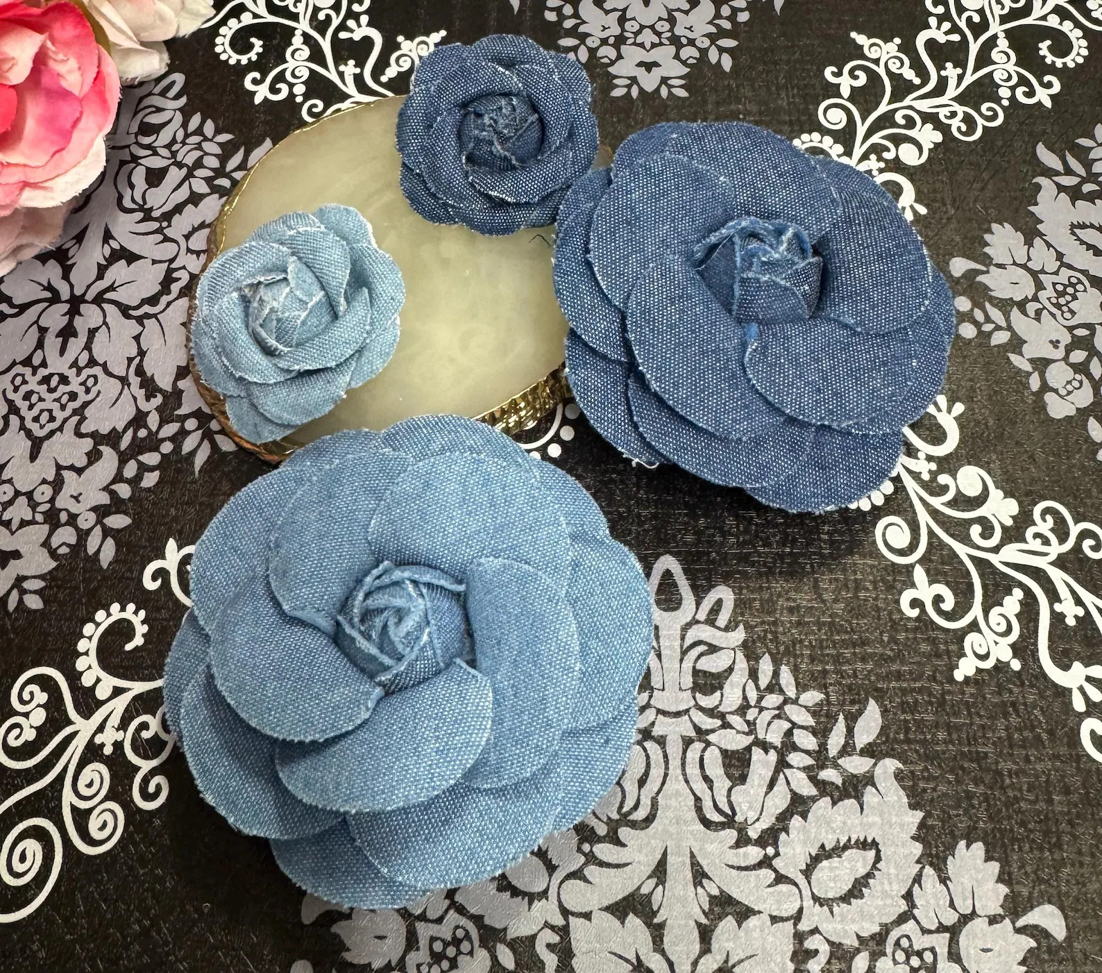 Camellia Denim Flower Brooch | Etsy (Global)