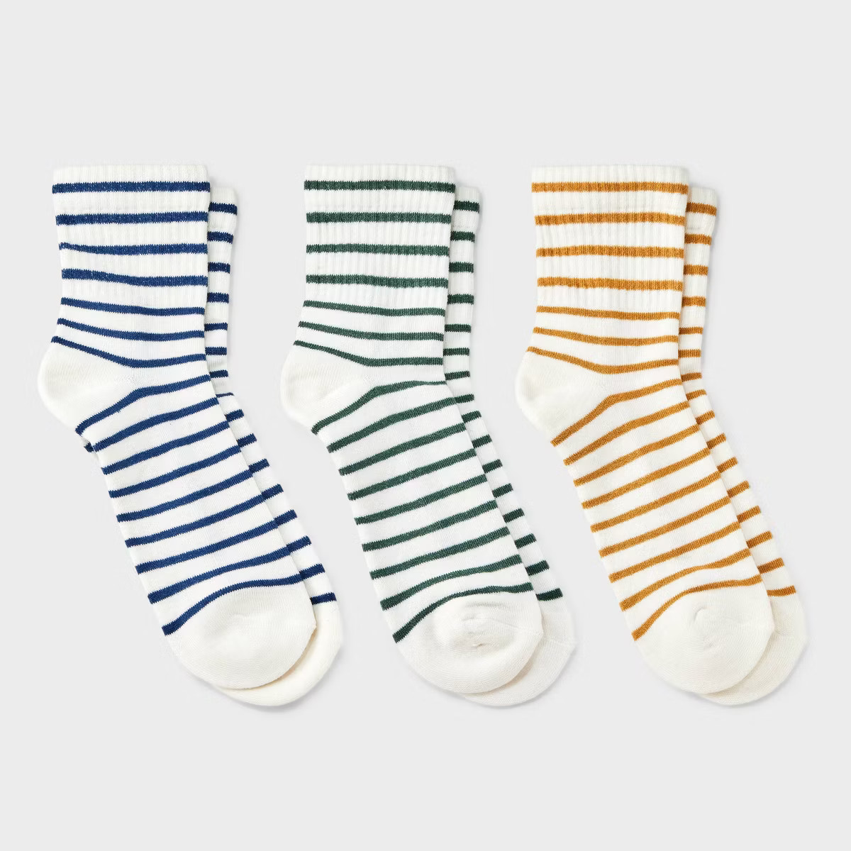 Women's Striped Cushioned 3pk Mid Crew Socks - Universal Thread™ Olive Green/Navy/Gold 4-10: Kn... | Target