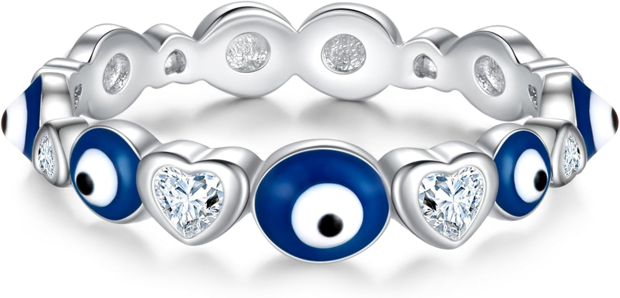 Evil Eye Ring for Women: Sterling Silver Evil Eye Ring Protective Band CZ Rings Lucky Dainty Evil... | Amazon (US)