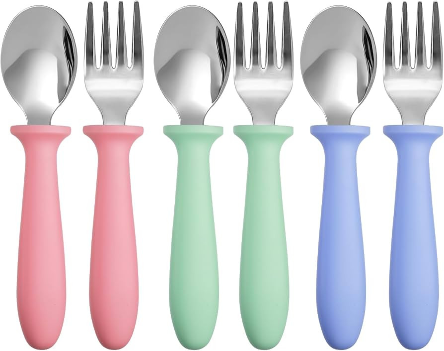 Pimoys 6 Pieces Toddler Utensils,Toddler Forks and Spoons,Kids Silverware Set with Plastic Handle... | Amazon (US)