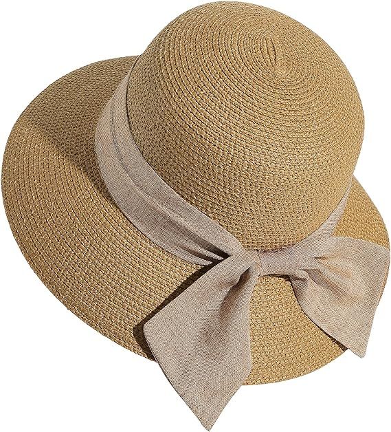 Lanzom Sun Hats for Women Wide Brim Straw Hat Summer Beach Hat Foldable Packable Cap for Travel O... | Amazon (US)