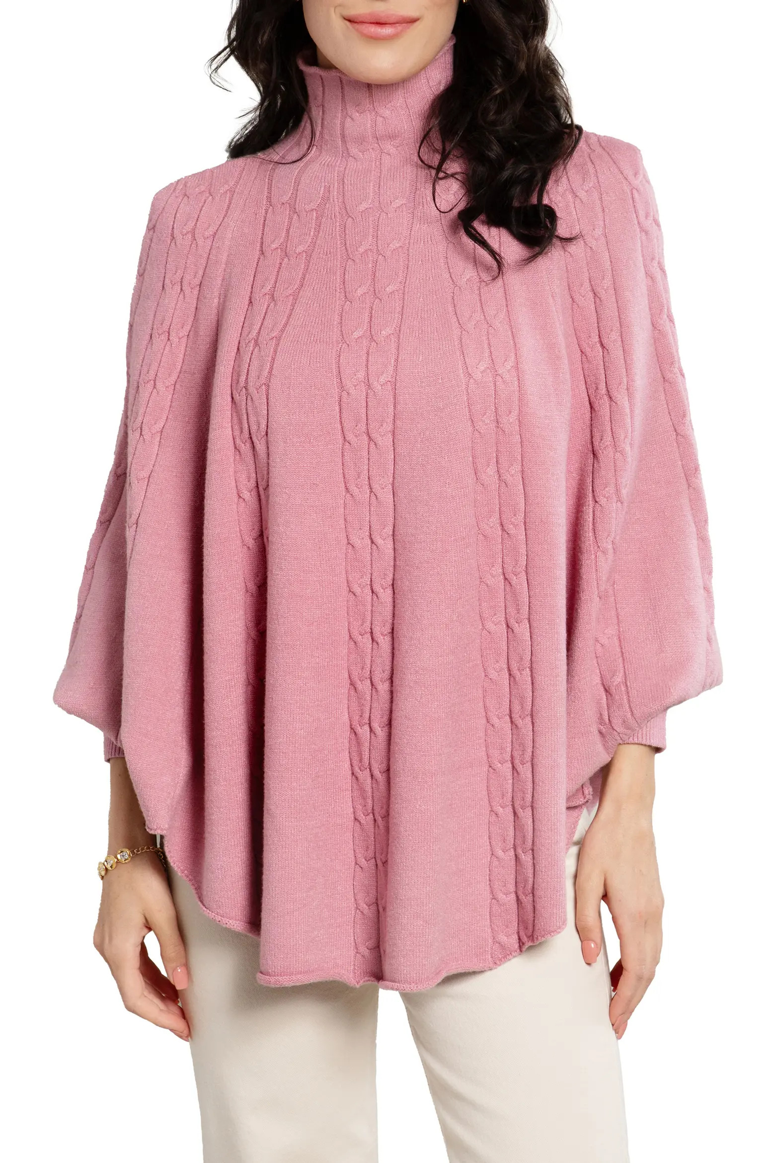 SAACHI Batwing Sleeve Cable Knit Poncho Sweater in Pink at Nordstrom Rack | Nordstrom Rack