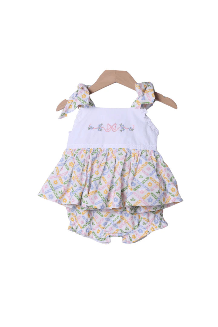 Hand Embroidered Sweet Colorful Floral Bloomer Set | The Smocked Flamingo