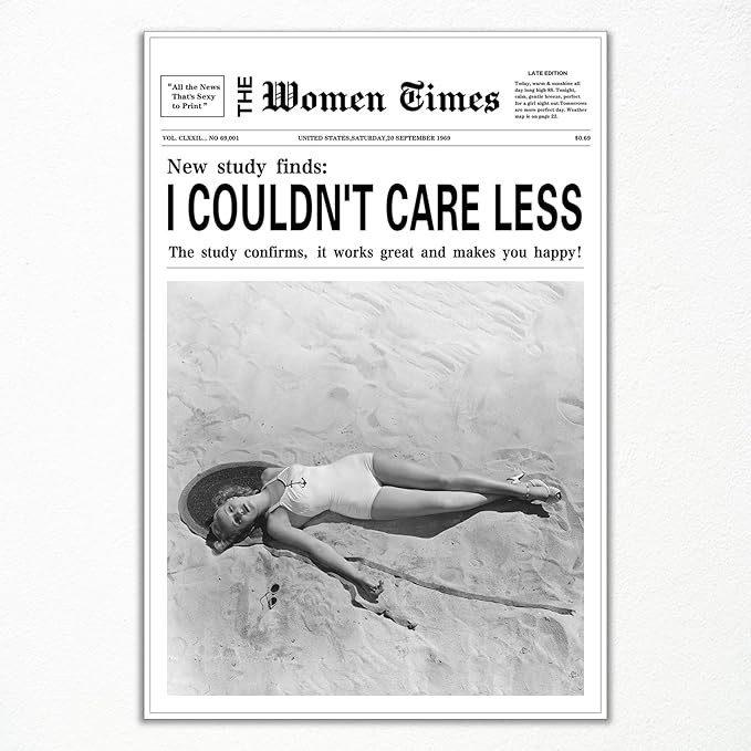 Trendy Black and White Canvas Wall Art, Funky Girly aesthetic Poster, Women Times Newspaper Wall ... | Amazon (US)