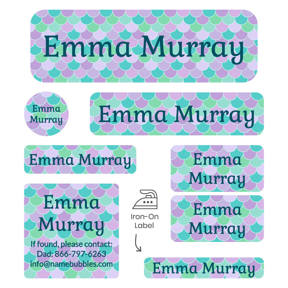 Mermaid Pattern Sleepaway Camp Labels Pack | Name Bubbles