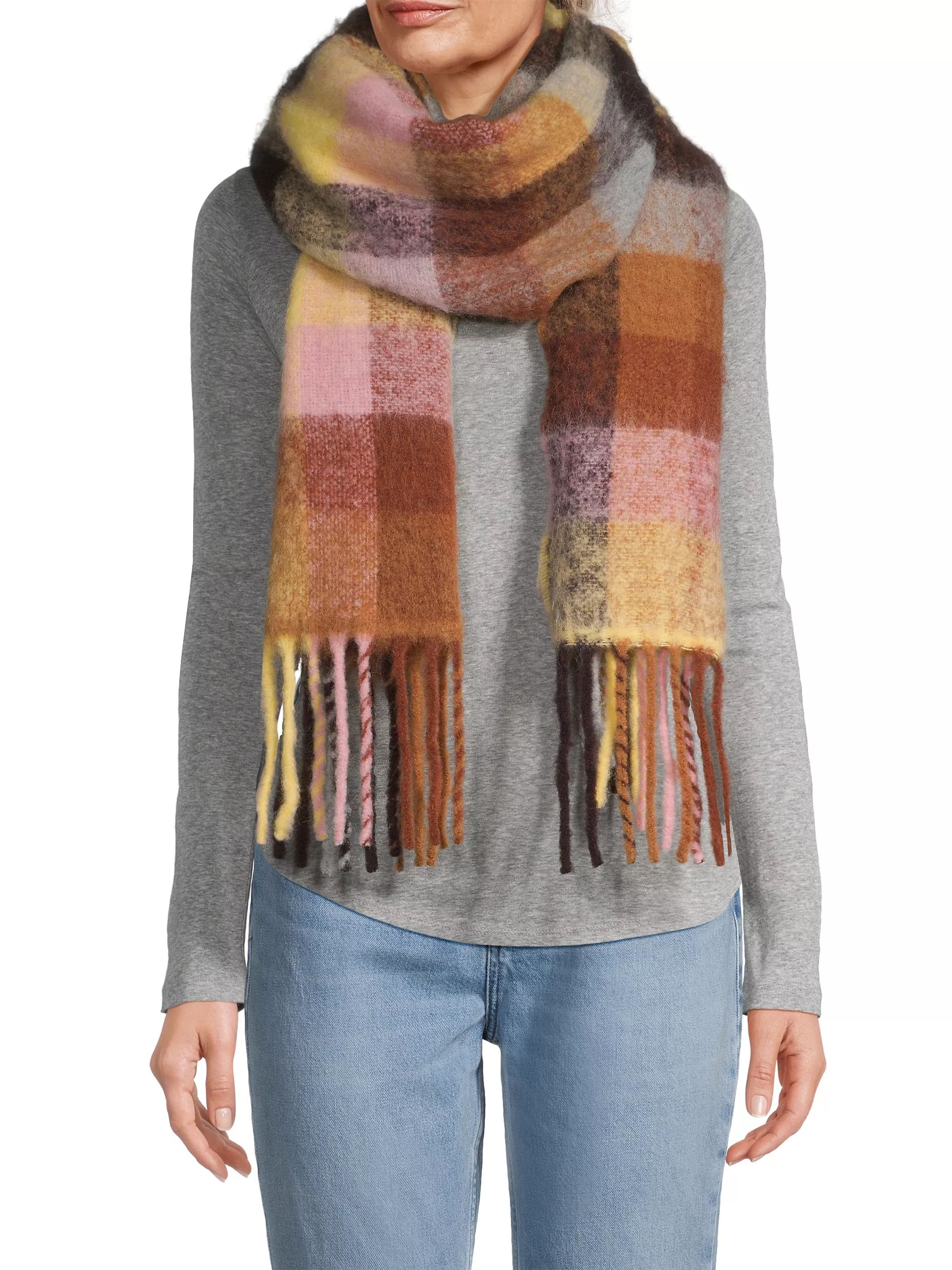 COLLECTION Check Oversized Fuzzy Scarf | Saks Fifth Avenue