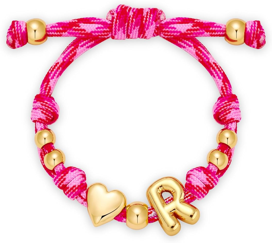 Bubble Initial Bracelets for Women-Dainty 14K Gold-Plated Knotty Bubble Letter Initial Heart Brac... | Amazon (US)