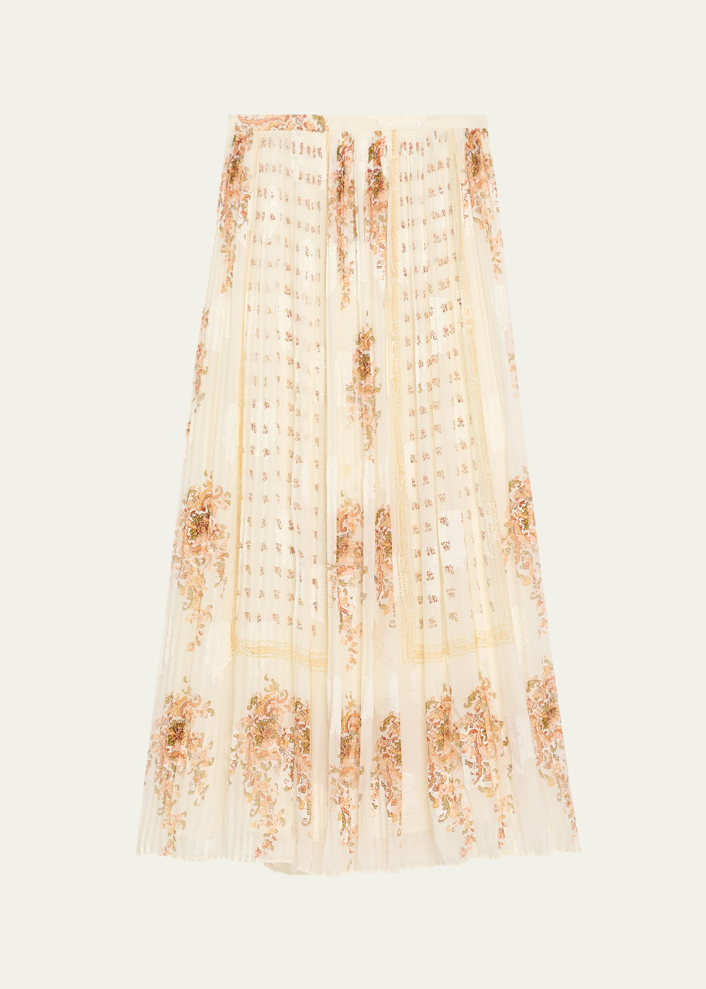 Ulla Johnson Brion Pleated Floral Silk Lace Midi Skirt | Bergdorf Goodman