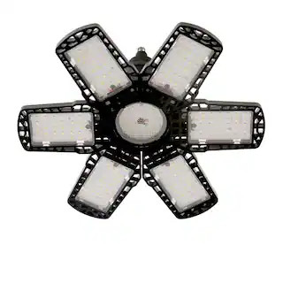 6-Leaf Adjustable LED Garage Light, E26 Base, 48W (Replaces 281W), 6500K Daylight, 4500LM, Black ... | The Home Depot