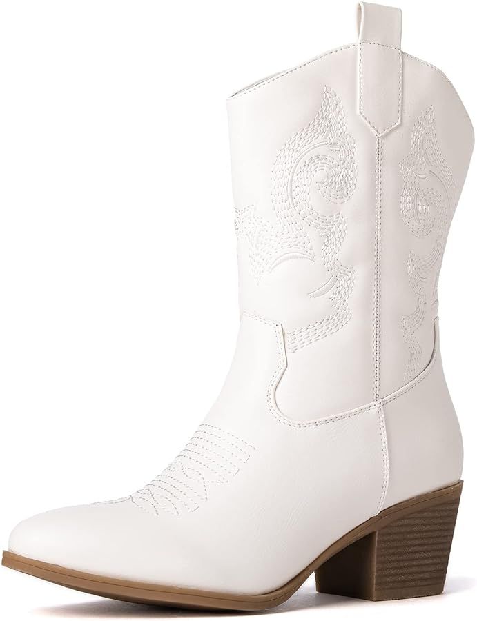 GLOBALWIN Women's Mid Calf The Western Cowgirl Boots Fashion Cowboy Boots For Women Chunky Low He... | Amazon (US)