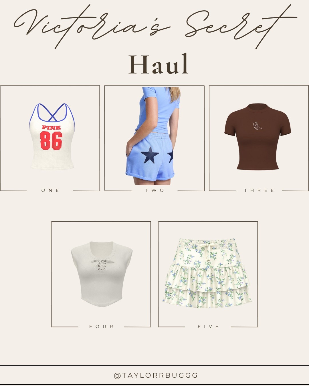 Victoria’s Secret Haul 💕🛍 | Clothes Edition
Not just lingerie—Victoria’s Secret is seriously stepping up their fashion game and I’m obsessed. Think sporty basics, comfy lounge sets, and the cutest floral prints. Perfect for summer styling, errands, or lounging in style.

✨ Linked below:
	1.	Retro Pink 86 Cami
	2.	Star Back Lounge Set
	3.	Brown Baby Tee
	4.	Ribbed Lace-Up Crop
	5.	Floral Ruffle Mini Skirt