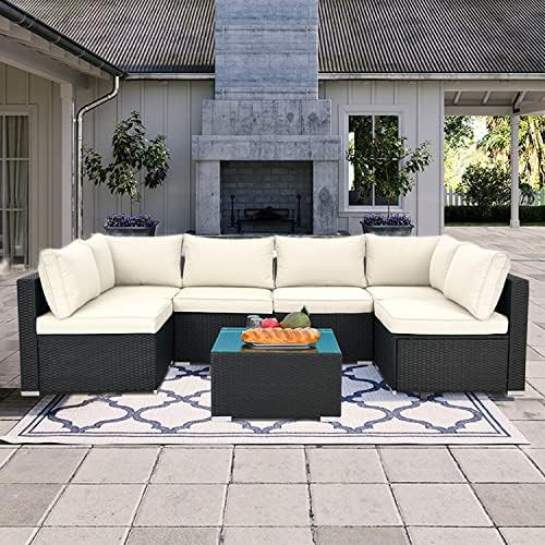 LAUSAINT HOME 7-Piece Patio Furniture Set, PE Rattan Wicker Outdoor All Weather Sectional Convers... | Amazon (US)
