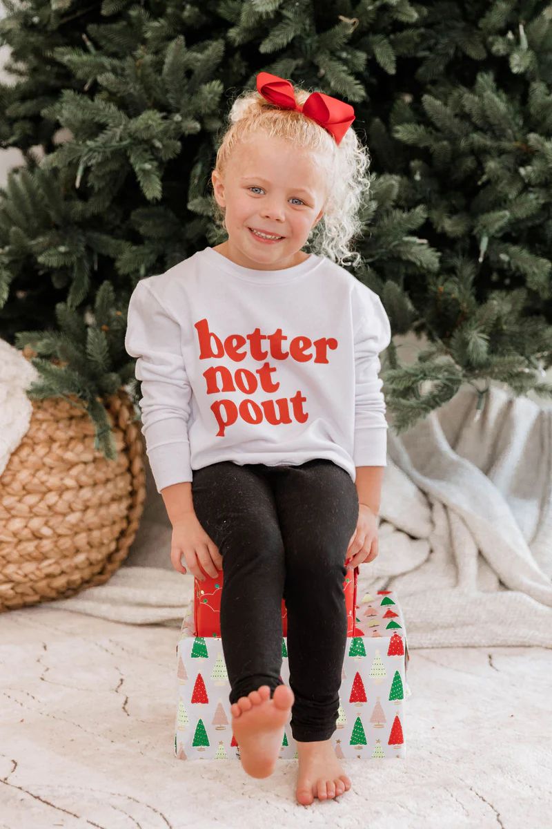Kids Better Not Pout White Graphic Sweatshirt | The Pink Lily Boutique