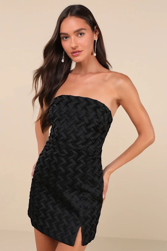 Black Woven Texture Strapless Bodycon Mini Dress | Black Fall Dress | Black Dress Outfit  | Lulus