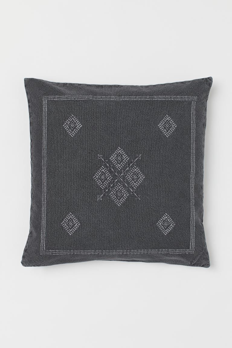 Cushion cover in cotton canvas with an embroidered design at front. Zipper at one side. | H&M (US + CA)