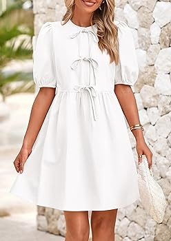 PRETTYGARDEN Womens 2025 Summer Casual Short Sleeve Dresses A Line Bow Tie Front Babydoll Loose C... | Amazon (US)