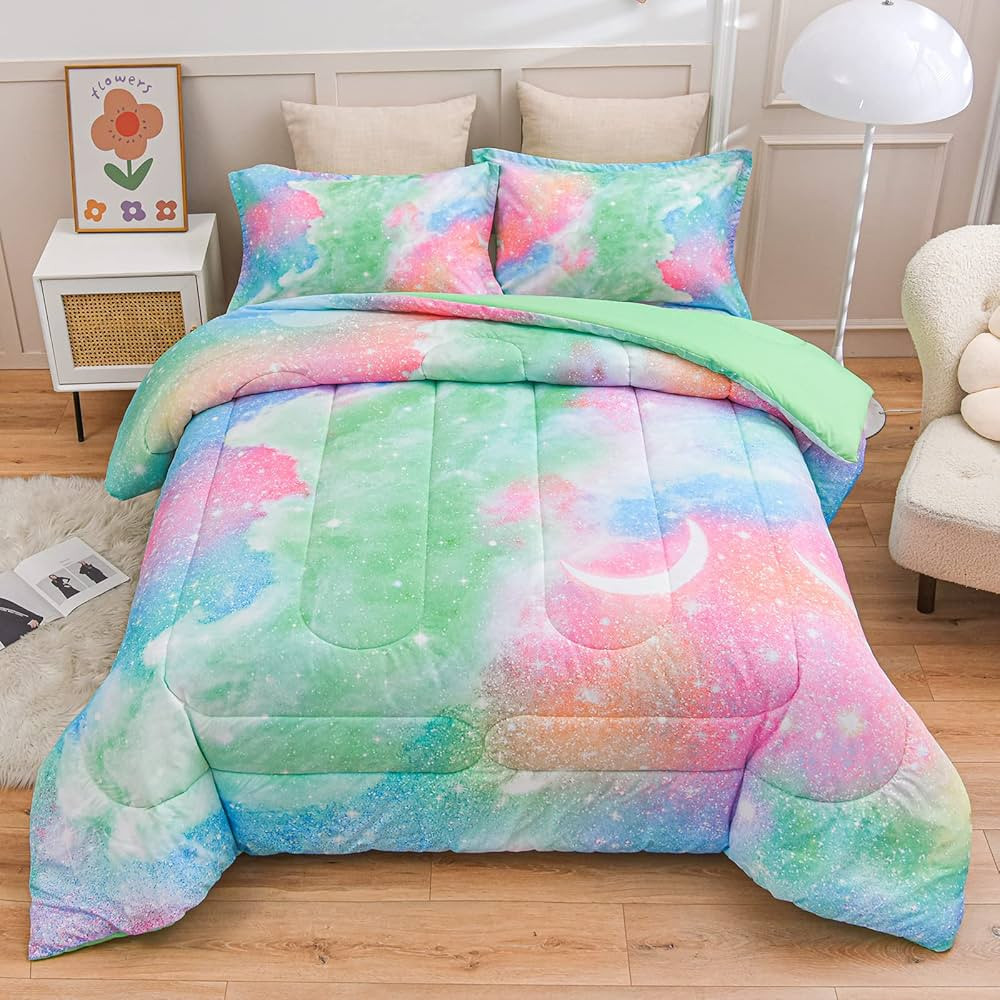 A Nice Night Galaxy Bedding Sets Outer Space Comforter 3D Printed Space Quilt Set Twin Size Glitt... | Amazon (US)