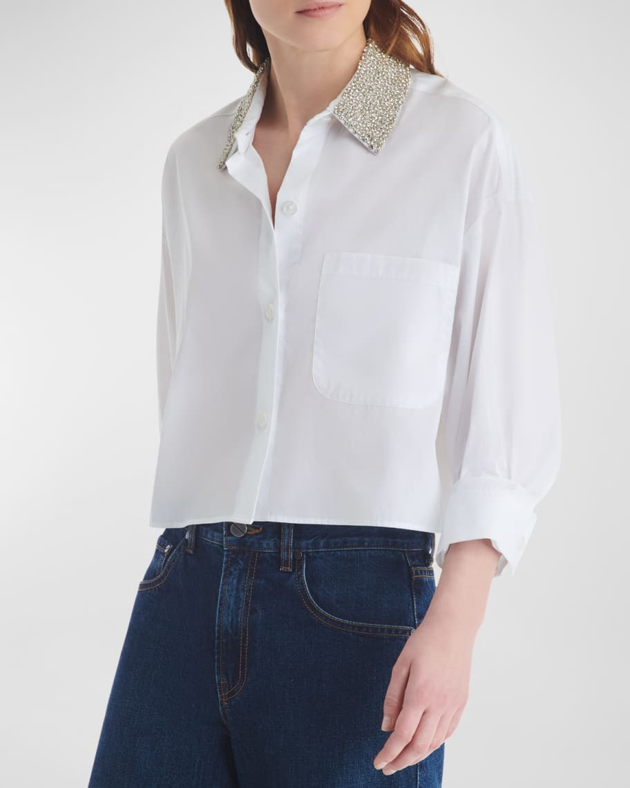 Soon To Be Ex Crystal Collar Cotton Shirt | Neiman Marcus