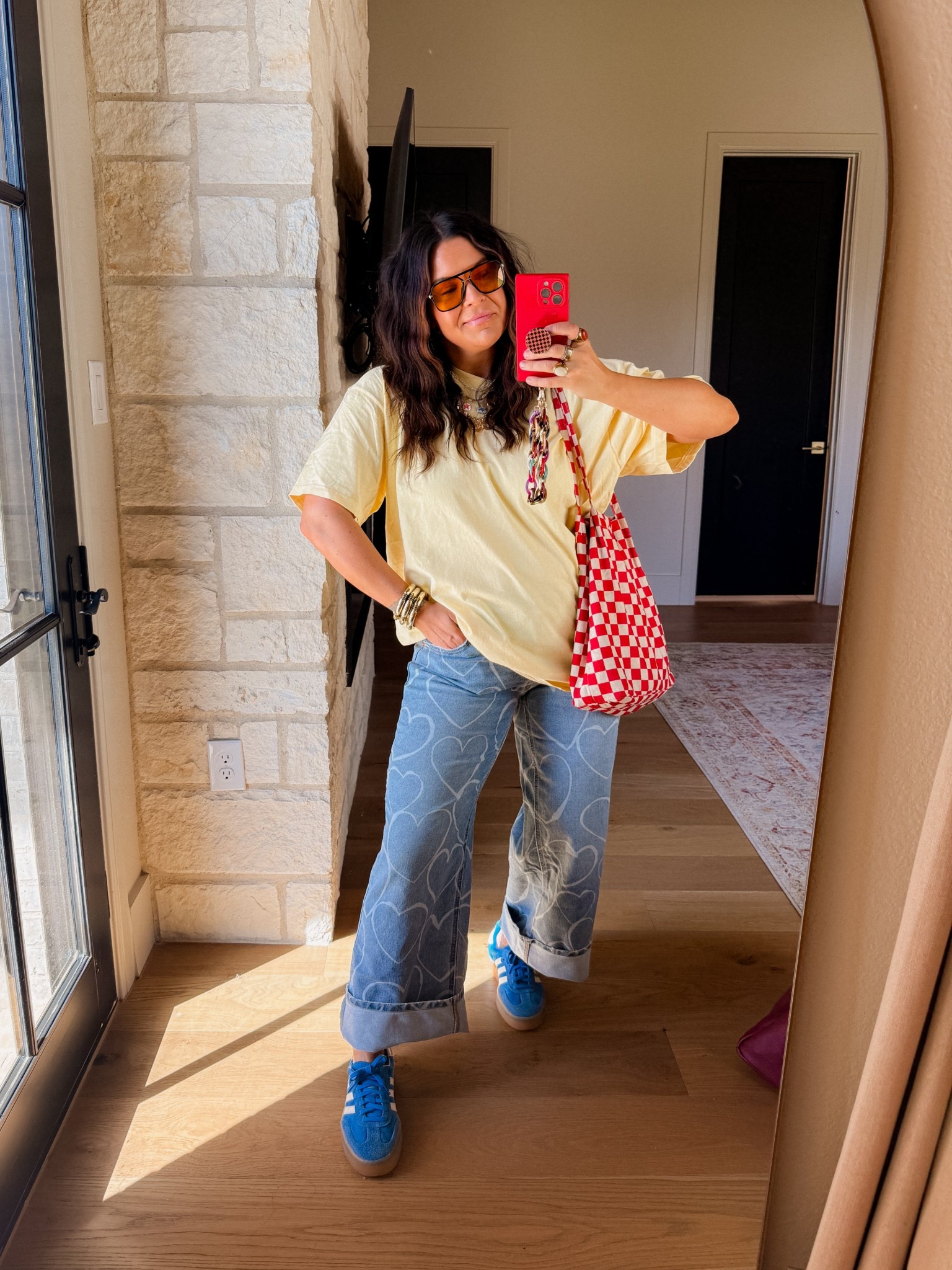 Easy but SPRINGY
tee: XL 
Pants: (low rise) wish I would have sized up, because they hit at my widest part. Wearing a 14
Adidas: TTS


#LTKFindsUnder50 #LTKMidsize #LTKStyleTip