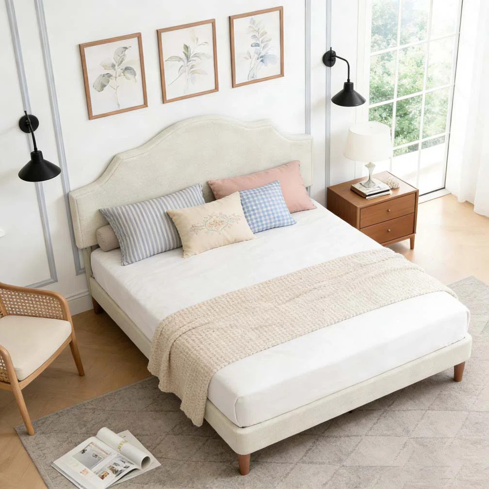 Upholstered Platform Bed with Adjustable Headboard,Linen Fabric Padded | Wayfair North America