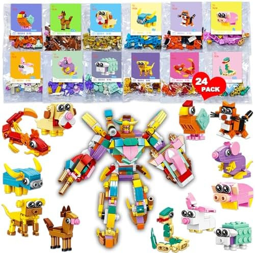 JUNQIU 24 Pack Valentines Day Cards For Kids School, Animal Building Blocks Valentine For Class, ... | Amazon (US)