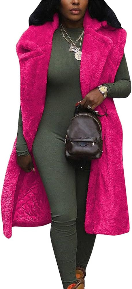 Molisry Women's Fuzzy Fleece Vest Sleeveless Sherpa Vest Warm Cardigan Long Sweater Open Front(On... | Amazon (US)