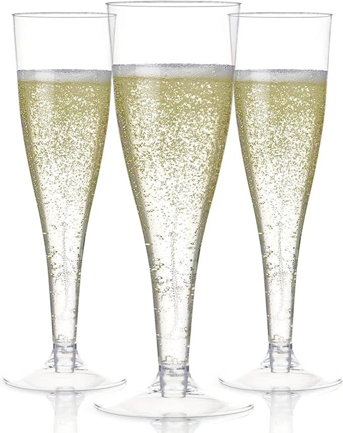 Prestee 24 Pack Plastic Champagne Flutes, Disposable Clear Plastic Champagne Glasses for Parties ... | Amazon (US)