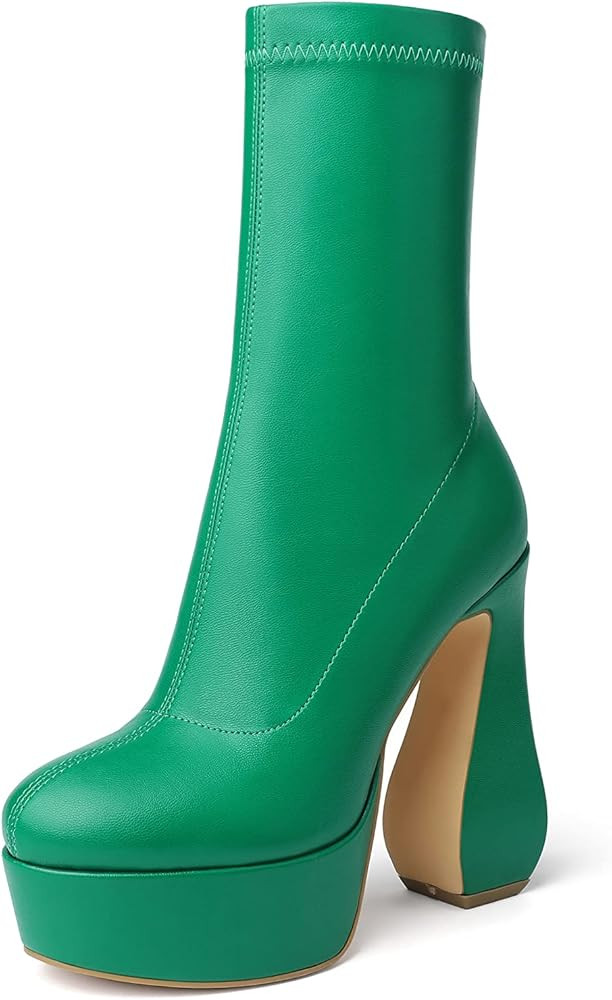 vivianly Women Platform Boots Chunky High Heel Ankle Booties Square Toe Mid-Calf Boots | Amazon (US)