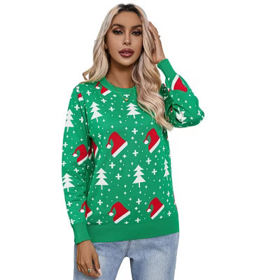 Clearlove Ugly Christmas Sweater Funny for Women 2025 Crew Neck Long Sleeve Reindeer Snowflakes Knitted Pullover Sweaters Green M | Target