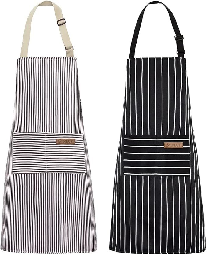 Amazon.com: NLUS 2 Pack Kitchen Cooking Aprons, Adjustable Bib Soft Chef Apron with 2 Pockets for... | Amazon (US)
