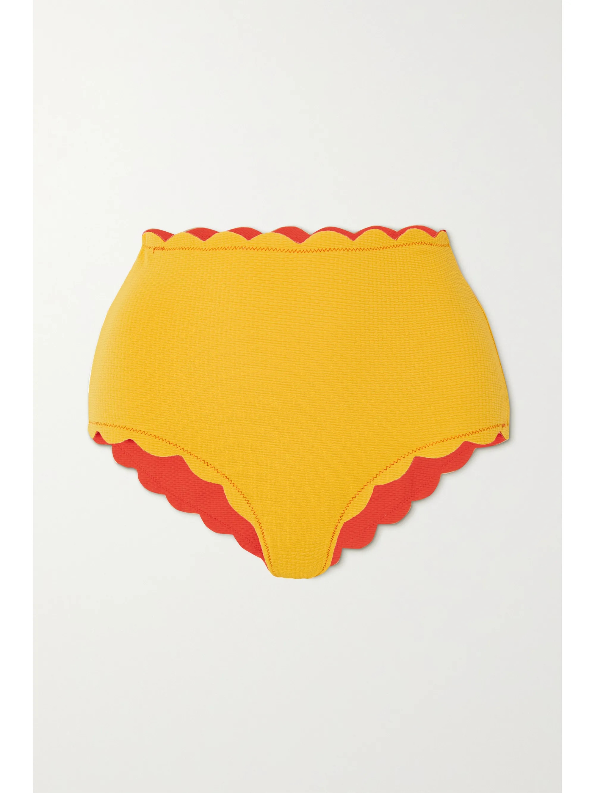 Red + NET SUSTAIN Santa Monica reversible scalloped recycled seersucker bikini briefs | Marysia |... | NET-A-PORTER (UK & EU)