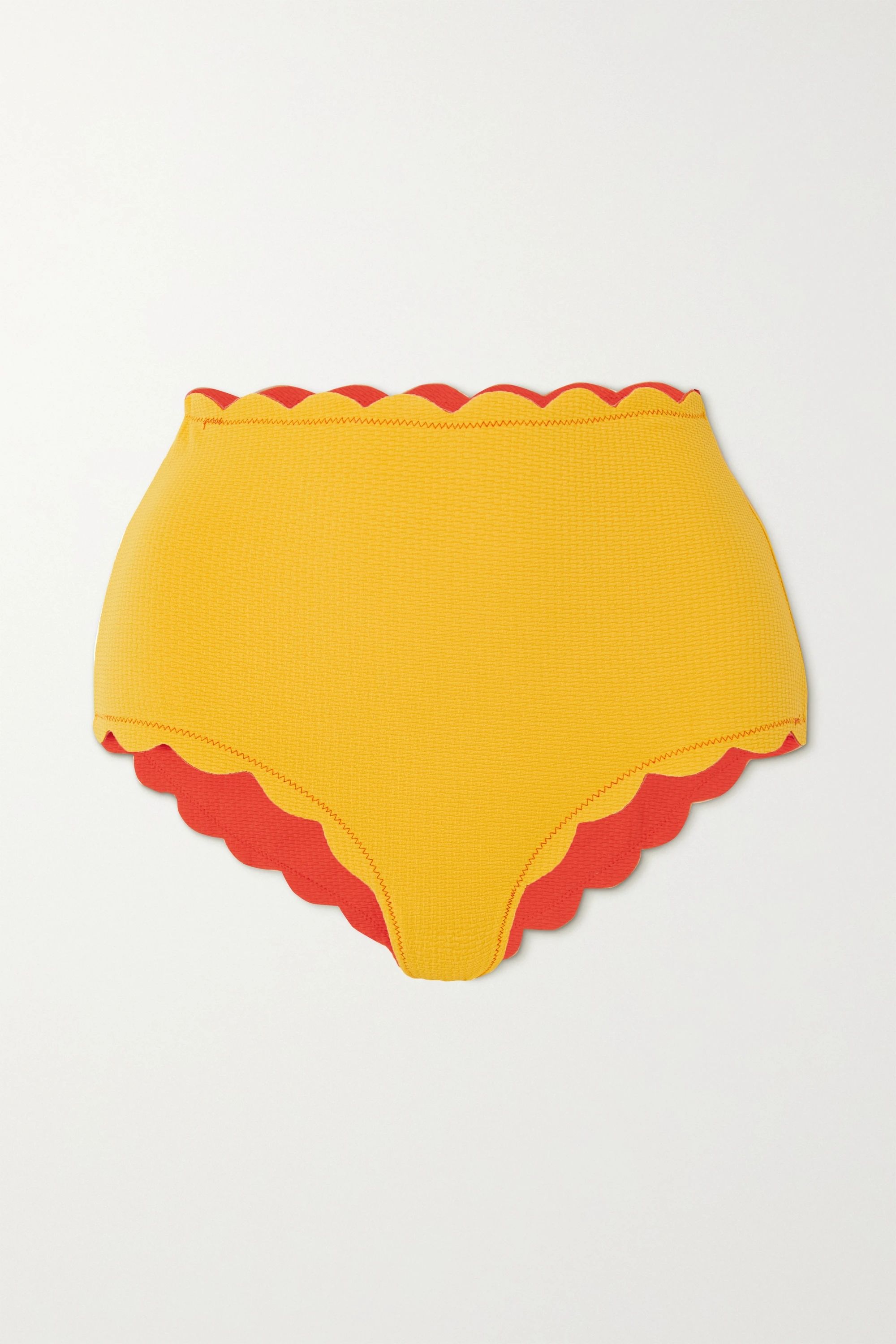 Red + NET SUSTAIN Santa Monica reversible scalloped recycled seersucker bikini briefs | Marysia |... | NET-A-PORTER (UK & EU)