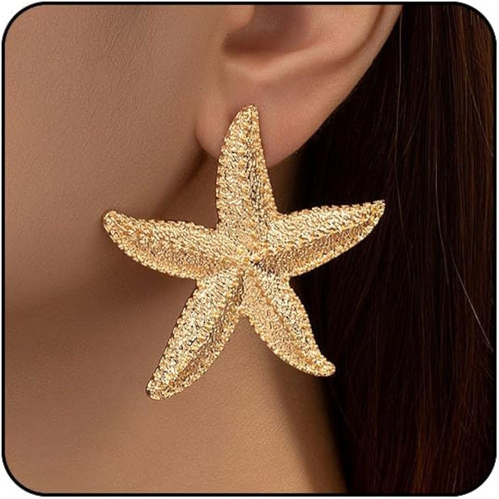 Starfish Gold Seashell Earrings for Women - Beach Puka Cowrie Shell Ocean Jewelry - Beachy Summer... | Amazon (US)