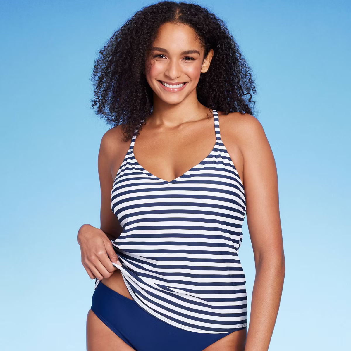 Women's Striped Racerback Tankini Top - Kona Sol™ Navy Blue | Target