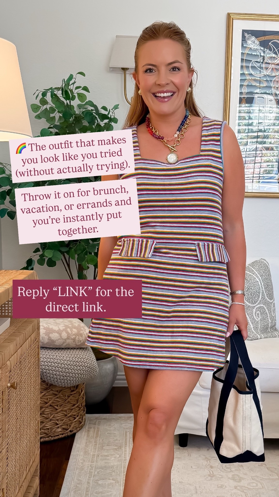 When you want to look like you tried without actually trying. 🌈 This colorful striped mini dress is such a fun one-and-done summer outfit for brunch, vacation, date night or weekend errands. The stripes do all the styling for you — just add sandals, a tote and fun jewelry!
#summerdress #momstyle #casualstyle #vacationoutfit #summeroutfitideas #LTKStyle