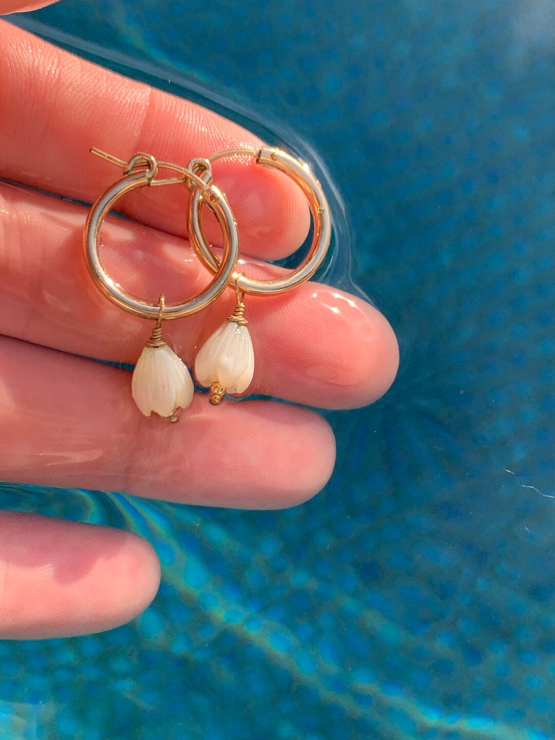 Connected Collection, Single Pikake Mother of Pearl Flower Hoops, 14K Gold Filled Earring, Handma... | Etsy (US)